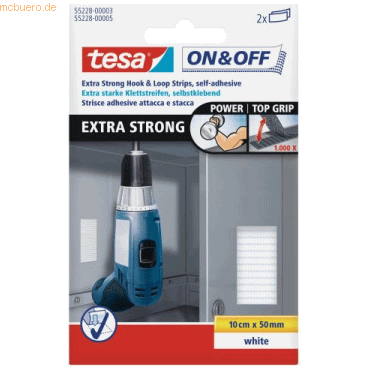 12 x Tesa Klettstreifen On & Off Extra Stark 50mmx10cm weiß 2 Stück von Tesa
