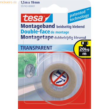 12 x Tesa Montageband 1,5mx19mm transparent von Tesa