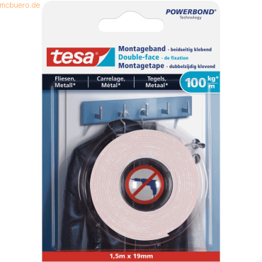12 x Tesa Montageband Ultra stark für Fliesen und Metall 1,5mx19mm (10 von Tesa