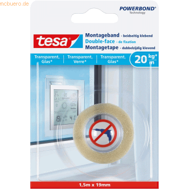 12 x Tesa Montageband für transparente Oberflächen und Glas 1,5mx19mm von Tesa