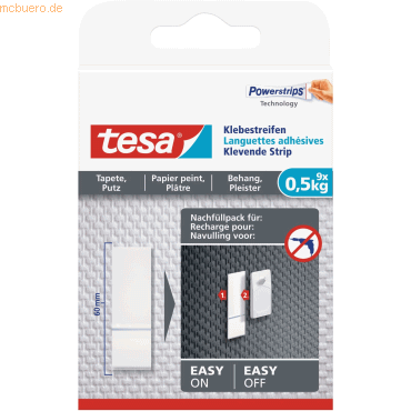 15 x Tesa Klebestreifen für Tapeten und Putz (0,5kg) 9 Streifen weiß von Tesa