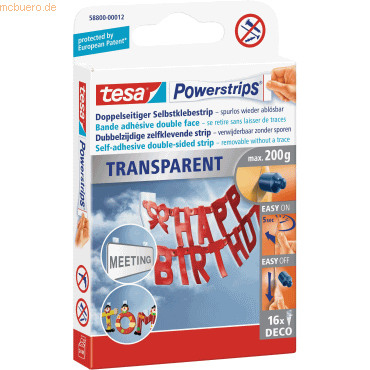 15 x Tesa Powerstrips Deco transparent VE=16 Stück von Tesa