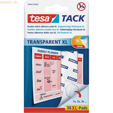 20 x Tesa Klebepunkte Tack XL doppelseitig transparent VE=36 Stück von Tesa