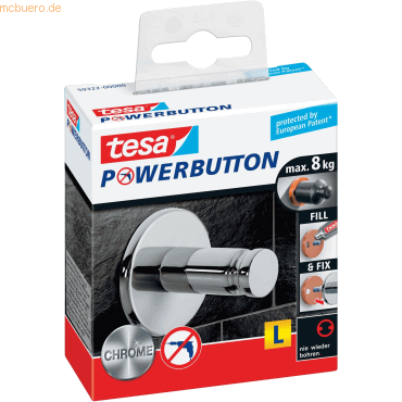 4 x Tesa Klebehaken Powerbutton Universal L Tragfähigkeit 8kg rund chr von Tesa