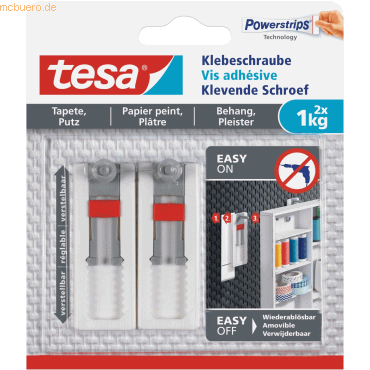 6 x Tesa Klebeschraube für Tapeten und Putz (1kg) verstellbar VE=2 Stü von Tesa