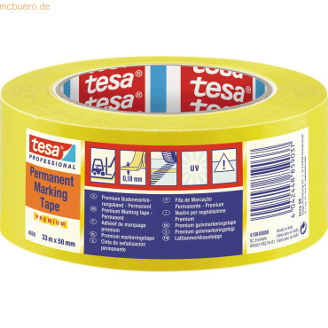 6 x Tesa Markierungsband 4169 50mm x 33m gelb von Tesa