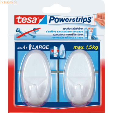 6 x Tesa Powerstrip System-Haken weiß VE=2 Stück von Tesa