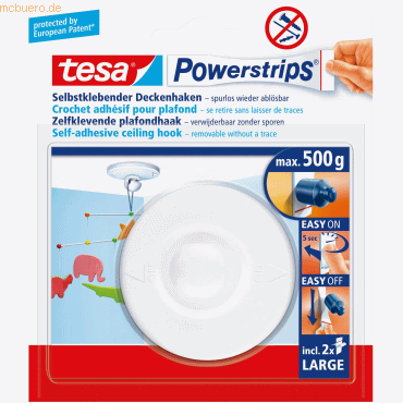 6 x Tesa Powerstrips Deckenhaken Large weiß VE=1 Stück von Tesa