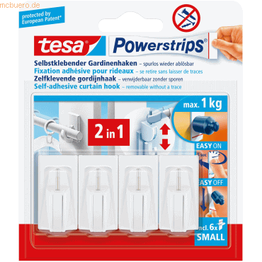 6 x Tesa Powerstrips Gardinenhaken Small weiß VE=4 Stück von Tesa