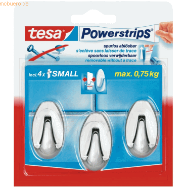 6 x Tesa Powerstrips Haken Small Oval chrom VE=3 Stück von Tesa