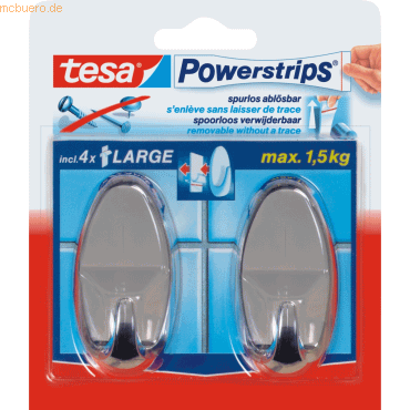 6 x Tesa Powerstrips Large Oval System-Haken chrom VE=2 Stück von Tesa