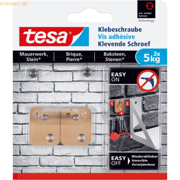 6 x Tesa Rechteckige Klebeschraube für Mauerwerk und Stein (5kg) VE=2 von Tesa