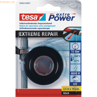 6 x Tesa Reparaturband selbstverschweißend 2,5mx19mm schwarz von Tesa