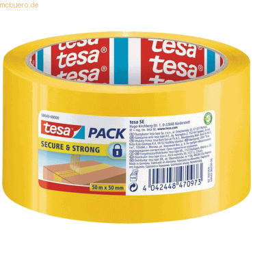 6 x Tesa Sicherheitsklebeband tesapack Secure & Strong 50m:50mm gelb von Tesa