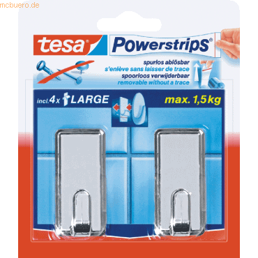 6 x Tesa Systemhaken Powerstrips Large Classic chrom VE=2 Stück von Tesa