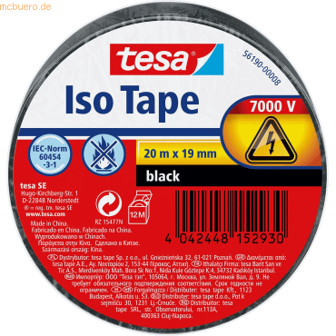 8 x Tesa Isolierband 20mx19mm schwarz von Tesa