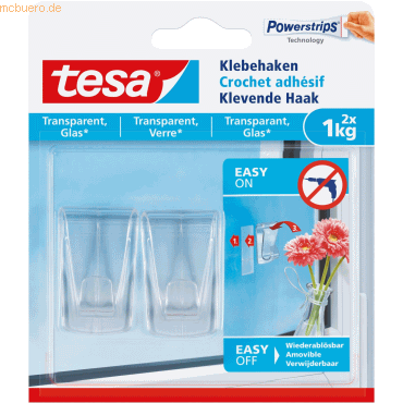 8 x Tesa Klebehaken für transparente Oberflächen und Glas (1kg) VE=2 S von Tesa