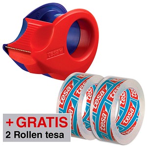 AKTION: tesa Klebefilmabroller Mini-Abroller rot/blau + GRATIS 2 Rollen tesafilm Kristall-Klar, 10,0 m x 15,0 mm (LxB) von Tesa