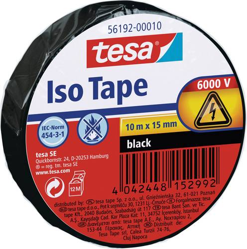 TESA 56192-00010-22 Isolierband Schwarz (L x B) 10m x 15mm von Tesa