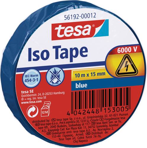 TESA 56192-00012-22 Isolierband Blau (L x B) 10m x 15mm von Tesa