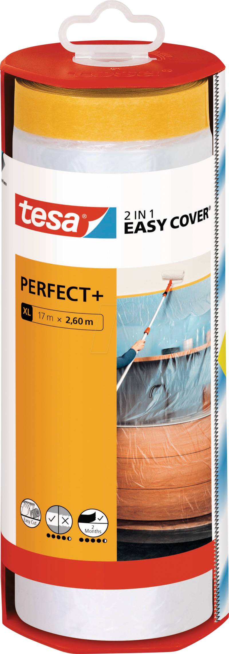 TESA 56572 - Malerband mit Abdeckfolie tesa Easy Cover Perfect+ 17 m x 2,60 m von Tesa