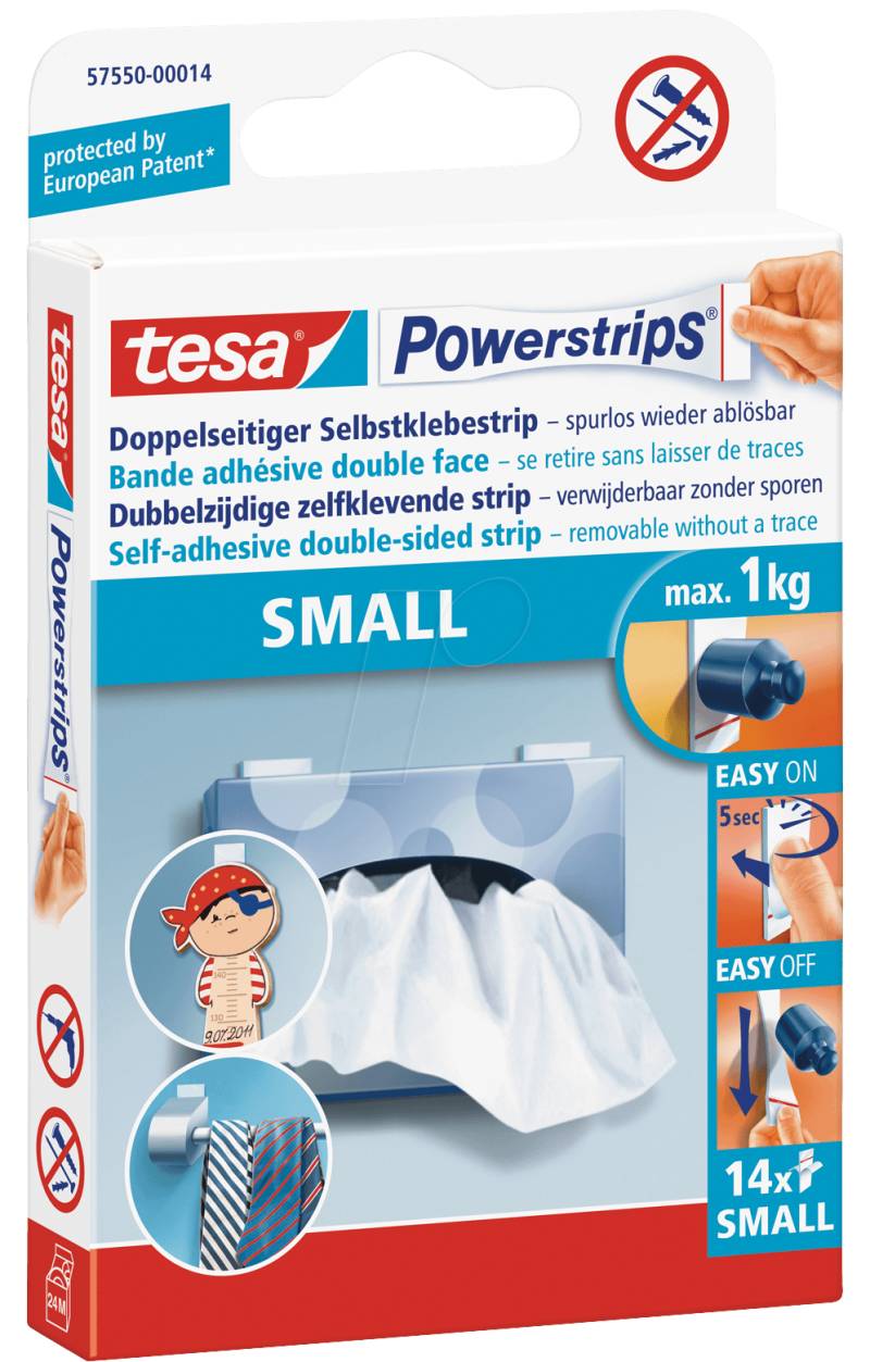 TESA 57550 - TESA Powerstrips - Small, 1,4 x 3,4 cm, 14 Stück von Tesa