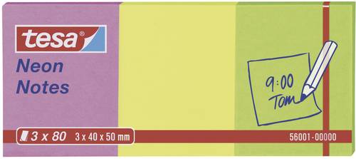 TESA Haftnotiz 56001-00-00 40mm x 50mm Pink, Gelb, Grün 240 Blatt von Tesa