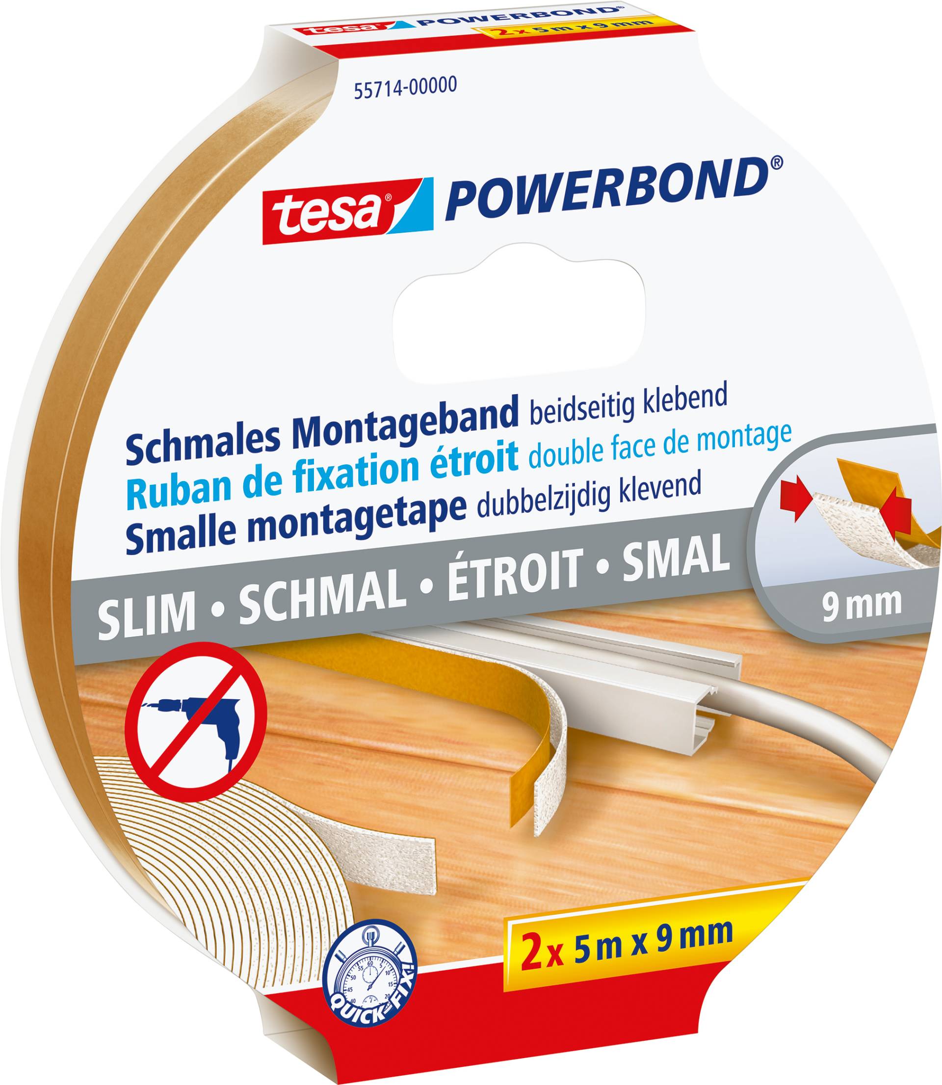 TESA Montageband Tesa® POWERBOND (L x B) 5 m x 9 mm Inhalt: 2 Rolle(n) (55714-00-00) von Tesa