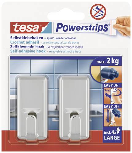 TESA POWERSTRIPS® Klebehaken Large Classic Chrom Inhalt: 2St. von Tesa