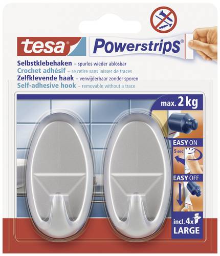TESA POWERSTRIPS® Klebehaken Large Oval Chrom (matt) Inhalt: 2St. von Tesa