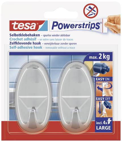 TESA POWERSTRIPS® Klebehaken Large Oval Chrom Inhalt: 2St. von Tesa