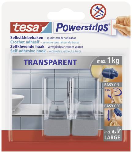 TESA POWERSTRIPS® Klebehaken Large Transparent, Chrom Inhalt: 2St. von Tesa