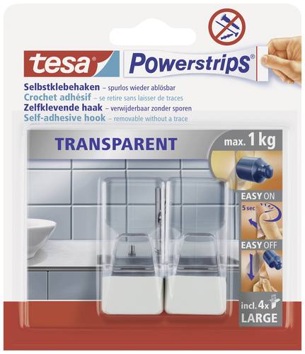 TESA POWERSTRIPS® Klebehaken Large Transparent, Weiß Inhalt: 2St. von Tesa