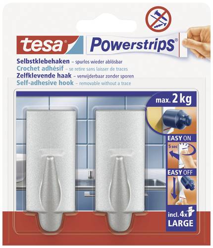 TESA POWERSTRIPS® Klebehaken Large Trend Chrom (matt) Inhalt: 2St. von Tesa