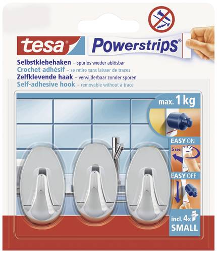 TESA POWERSTRIPS® Klebehaken Small Oval Chrom Inhalt: 3St. von Tesa