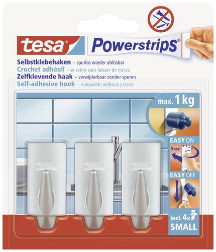 TESA POWERSTRIPS® Klebehaken Small Trend Chrom (matt) Inhalt: 3St. von Tesa