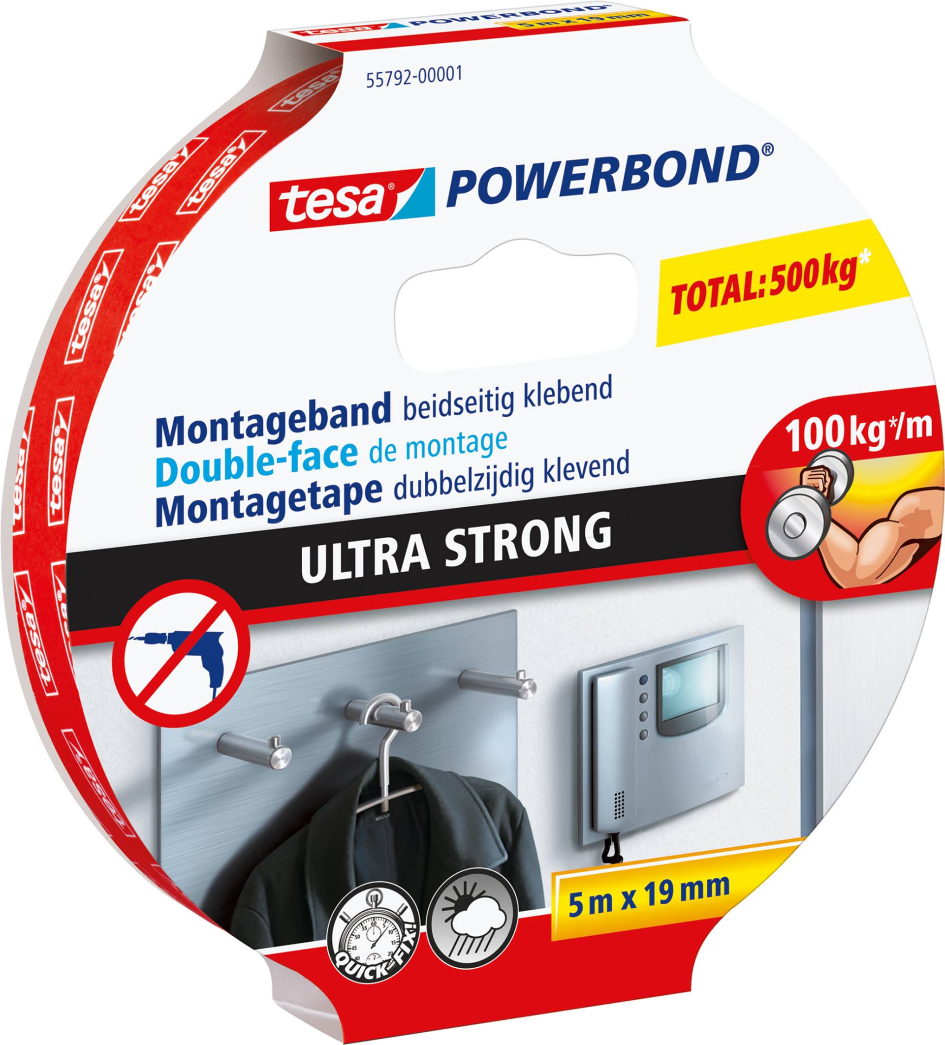 TESA Powerbond Ultra Strong - Montageband - Weiß - Innenraum - Kunststoff - Stein - Holz - Sichtverpackung (55792-00001-00) von Tesa