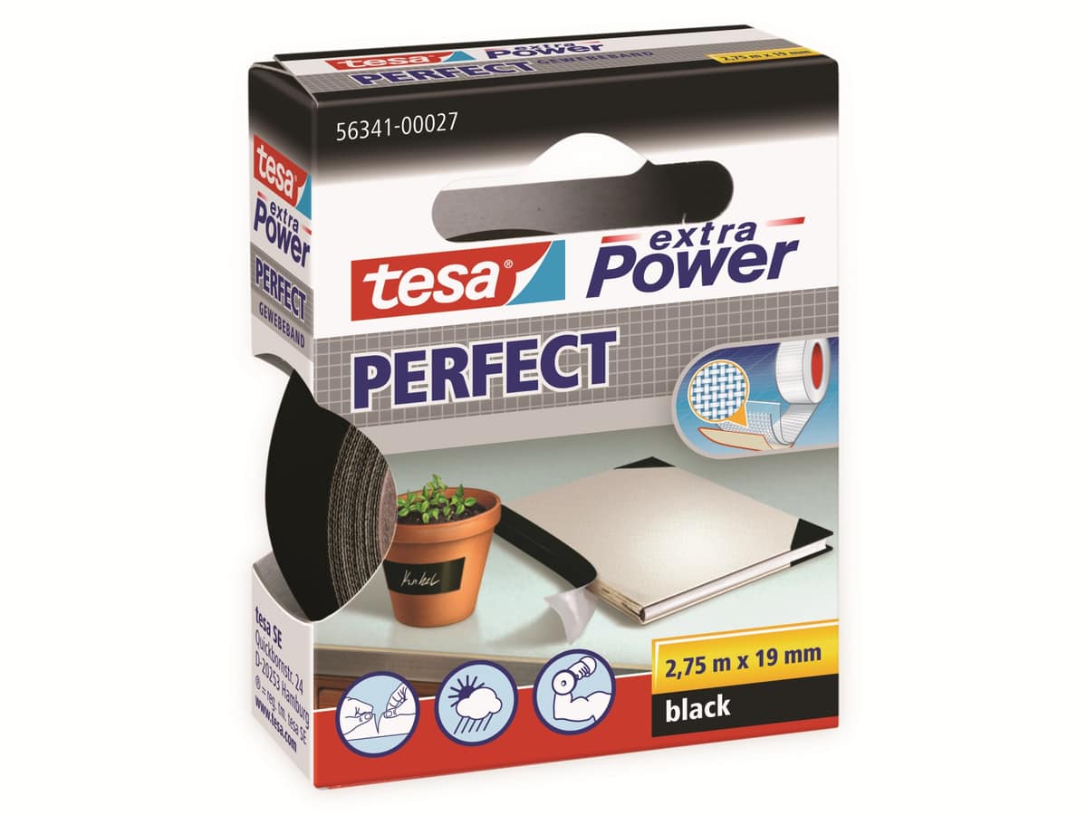 TESA extra Power® Perfect Gewebeband, schwarz, 2,75m:19mm, 56341-00027-03 von Tesa
