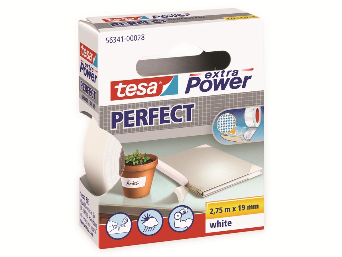 TESA extra Power® Perfect Gewebeband, weiß, 2,75m:19mm, 56341-00028-03 von Tesa