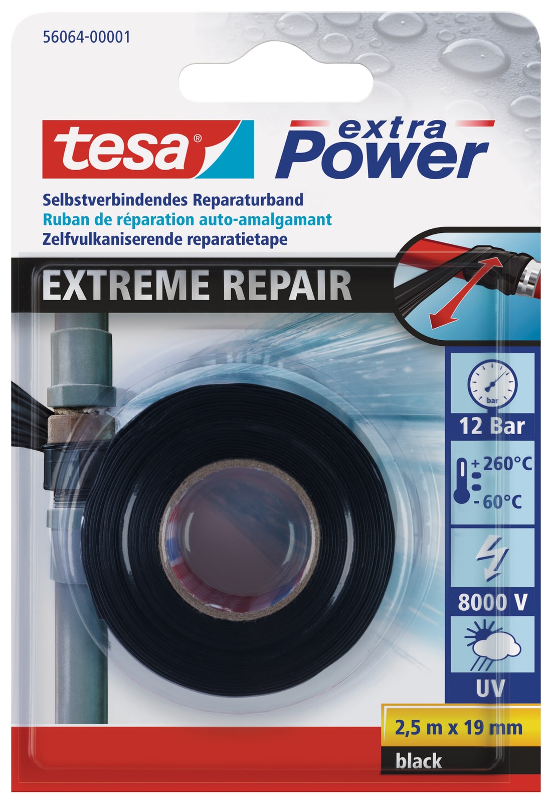 TESA extra Power Extreme Repair, Reparaturband, 19 mm x 2,5 m, schwarz von Tesa