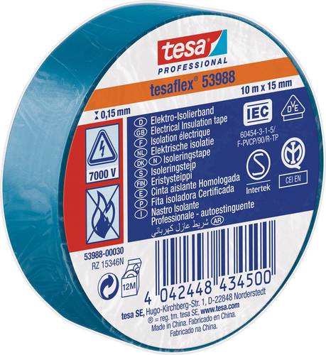 Tesa 53988-00030-00 Isolierband tesa® Professional Blau (L x B) 10m x 15mm von Tesa