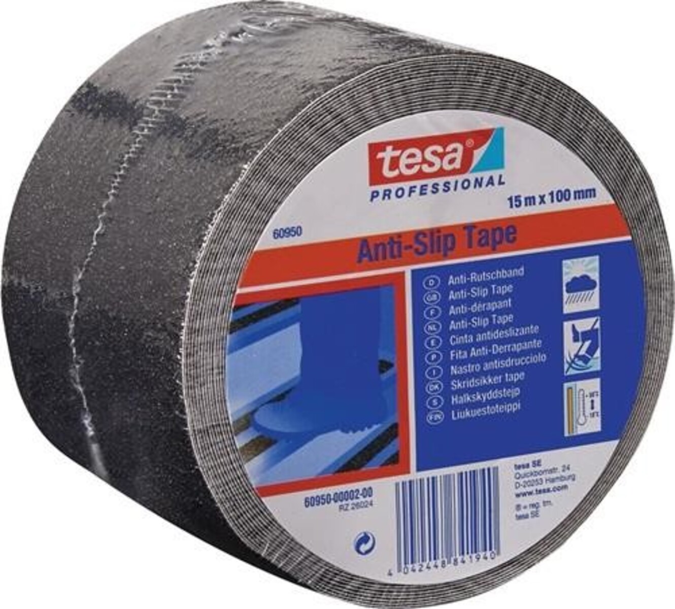 Tesa Anti-Rutsch-Klebeband 60950 schwarz L.15 m,B.100mm Rl. 60950-00002-00 von Tesa