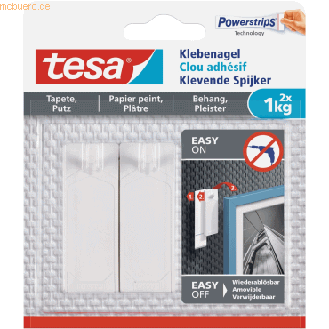8 x Tesa Klebenagel für Tapeten und Putz (1kg) VE=2 Stück weiß von Tesa