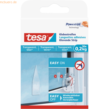 15 x Tesa Klebestreifen für transparente Oberflächen und Glas (0,2kg) von Tesa