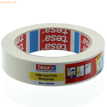 Tesa Malerkrepp Profi Plus 4306 25mm x 50m weiß von Tesa
