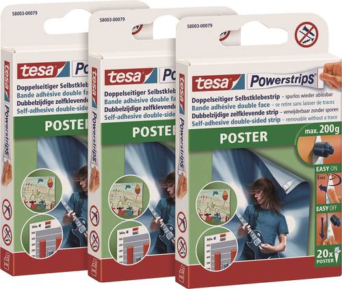 Tesa POWERSTRIPS® Poster Doppelseitiger Klebestreifen Weiß Inhalt: 60St. von Tesa