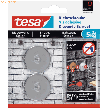 Tesa Runde Klebeschraube für Mauerwerk und Stein (5kg) VE=2 Stück silb von Tesa