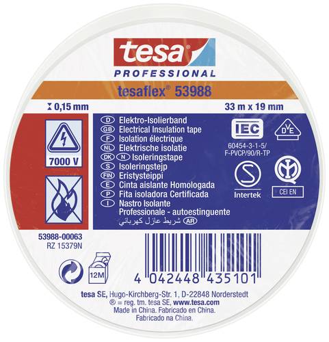 Tesa tesaflex IEC 53988-00063-00 Isolierband Weiß (L x B) 33m x 19mm von Tesa
