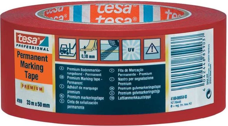 tesa® Premium Bodenmarkierungs- & Warnband 4169 (L x B) 33 m x 50 mm Rot PVC 4169-59-93 Inh (4169-59-93) von Tesa