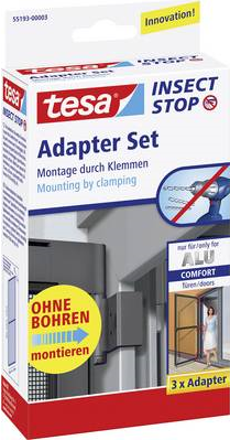 tesa 55193-03 Adapter Alu Comfort Fliegengitter Adapter-Set Passend für Marke Fliegengitter 3 St. (55193-03) von Tesa